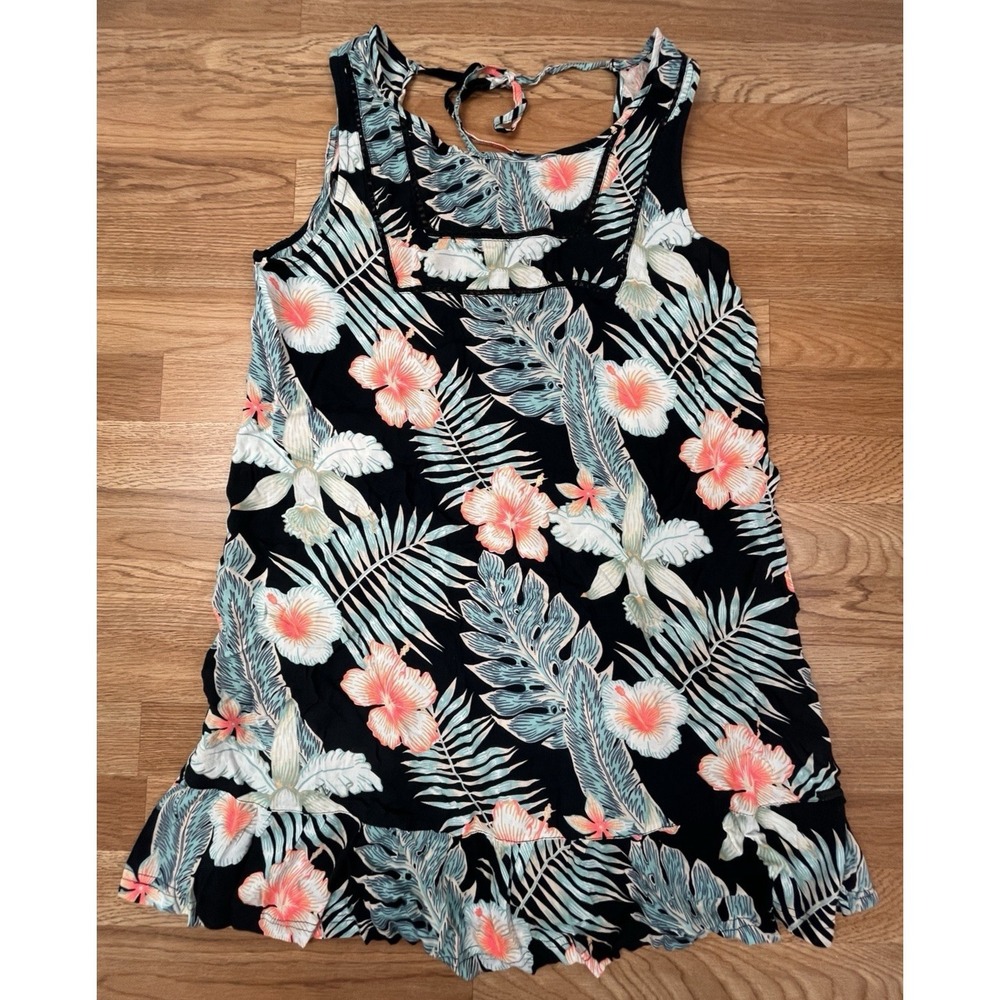 Roxy All About The Sea Floral Swimsuit Cover Up Tank Dress Size Large NEW